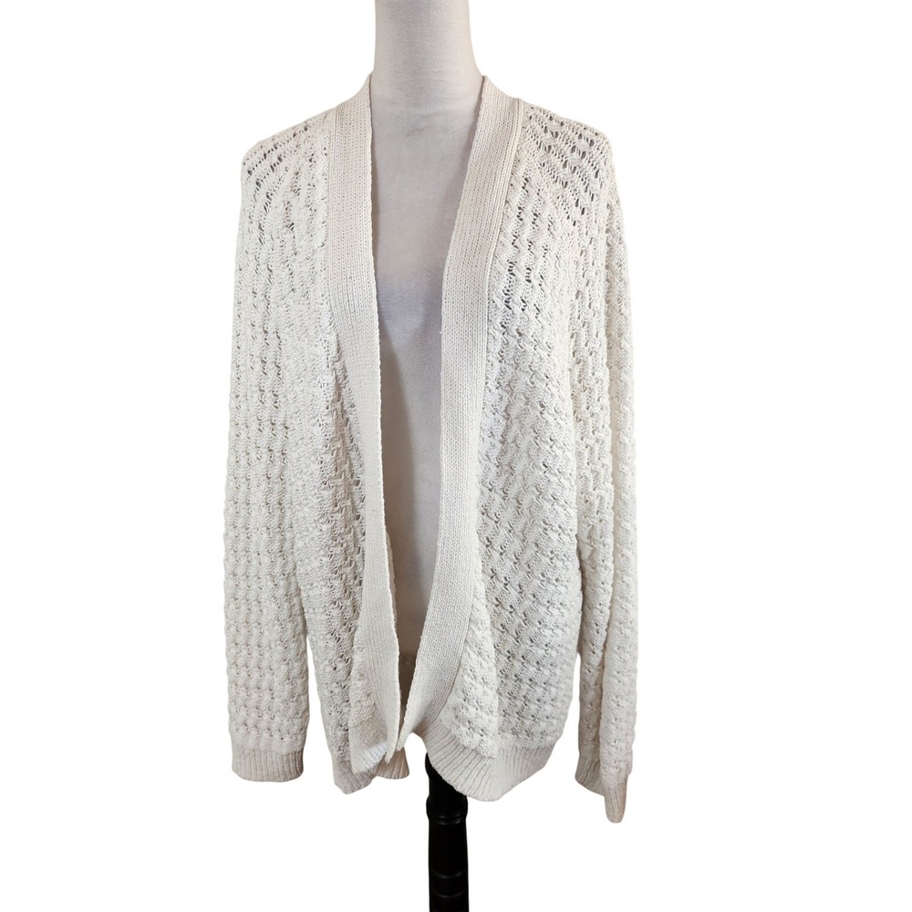 Haven Well Within Womens XL White Open Front Pointelle Knit Cardigan Sweater